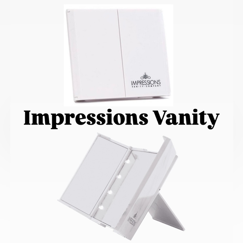 NIB Impressions Vanity Revealight Trifold Compact LED Mirror w Flip Stand– WHITE